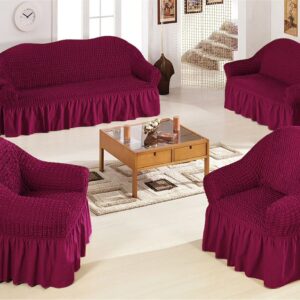 Complet Housses de Canapés Extensibles 7 Places - Rouge Bordeaux